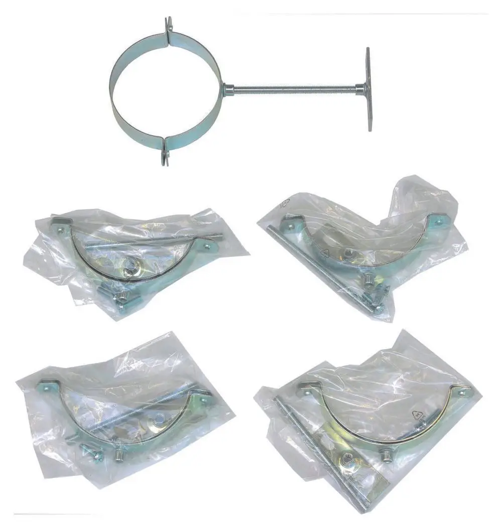 Befestigungsschellen in klarem Kunststoff. Das Set enthält eine runde Halterung sowie mehrere gebogene Einzelteile. Ideal für die Verwendung mit Vaillant-Produkten.